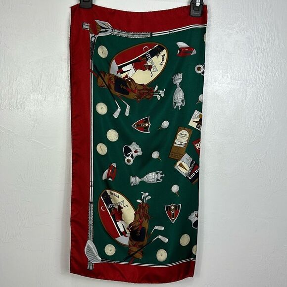 Made In Italy 100% Silk Lightweight Golf Print Square Scarf - Picture 1 of 6